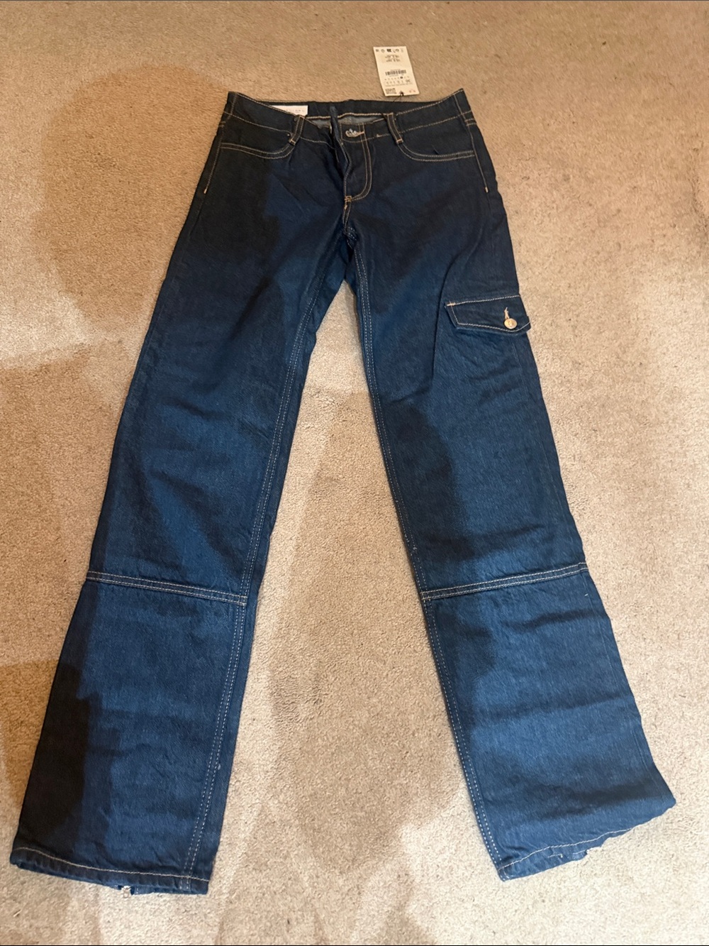 Zara Dark Blue Wide-Leg Cargo Jeans